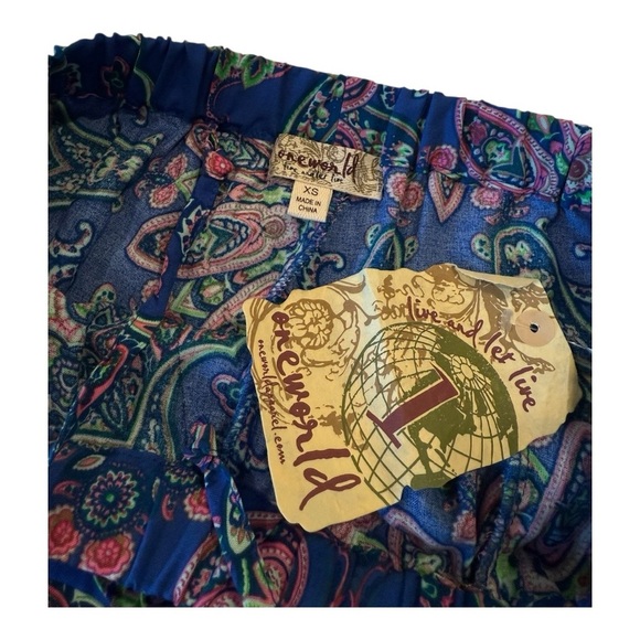 One World Square Embroidered Neck Flowy Top Marching Pull On Drawstring Wide Leg - Picture 15 of 16